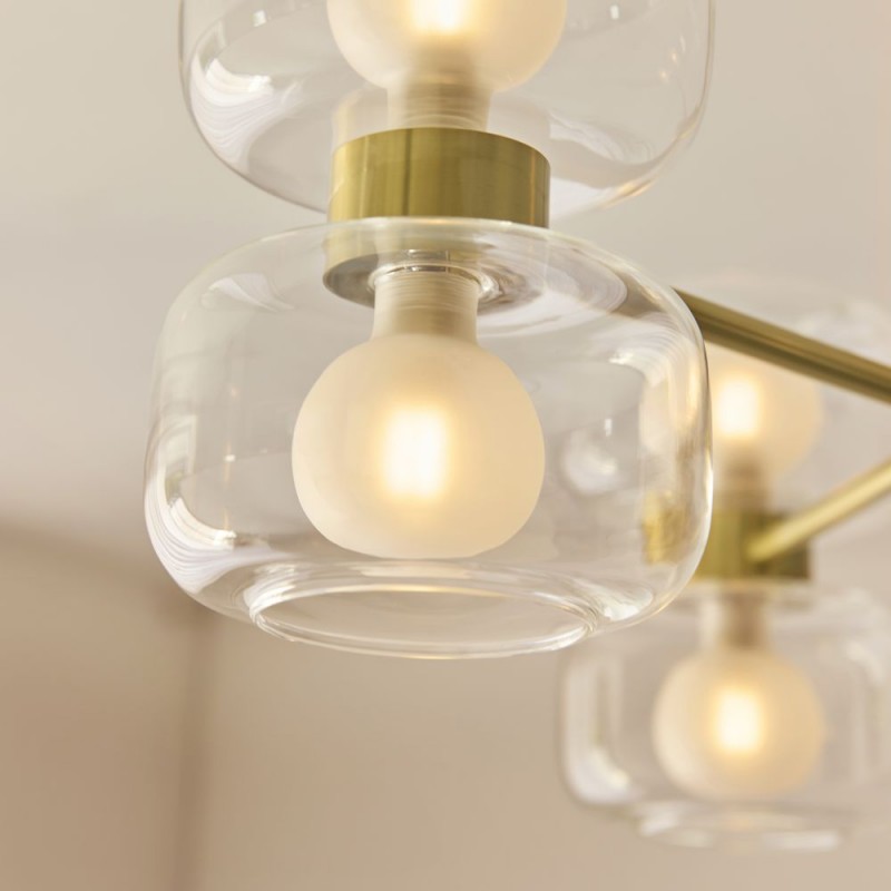 Endon-124804 - Rossano - Warm Brass 6 Light Centre Fitting with Clear & Frosted Glass