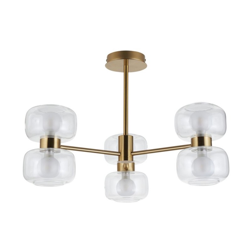 Endon-124804 - Rossano - Warm Brass 6 Light Centre Fitting with Clear & Frosted Glass