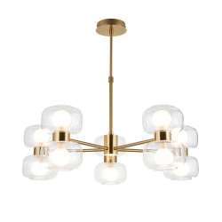 Rossano - Warm Brass 10 Light Centre Fitting with Clear & Frosted Glass