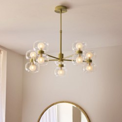 Rossano - Warm Brass 10 Light Centre Fitting with Clear & Frosted Glass