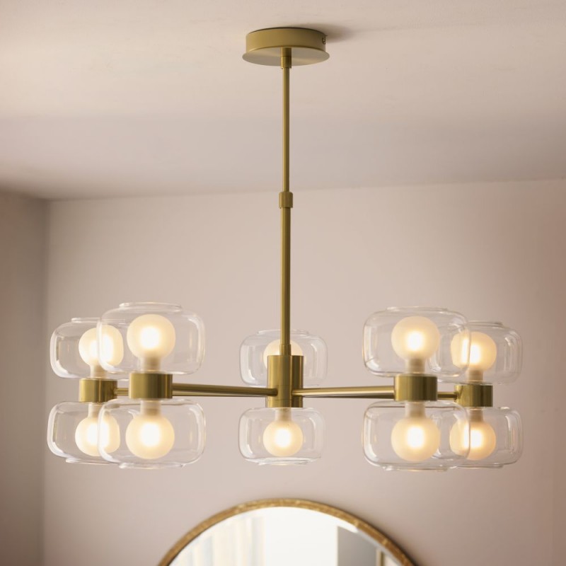 Endon-124805 - Rossano - Warm Brass 10 Light Centre Fitting with Clear & Frosted Glass