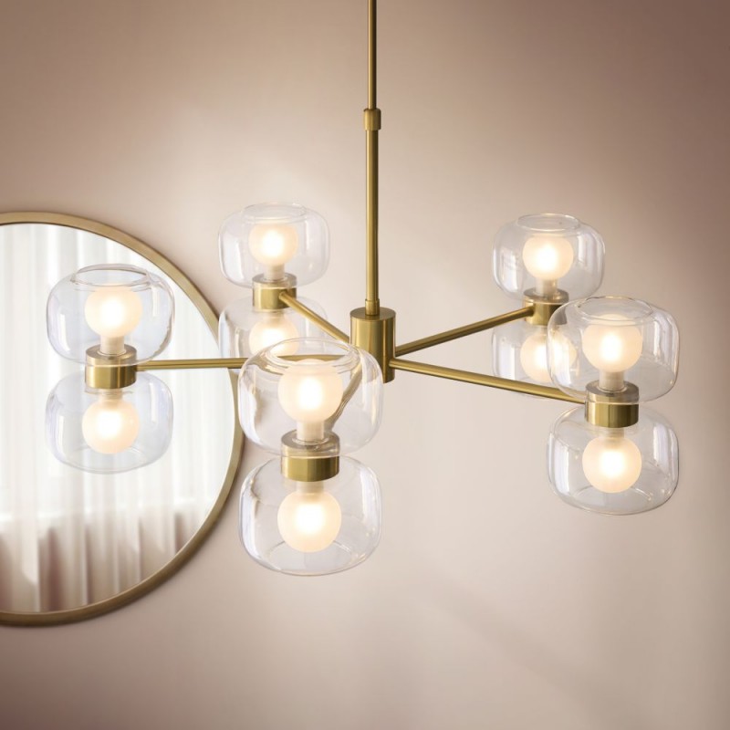 Endon-124805 - Rossano - Warm Brass 10 Light Centre Fitting with Clear & Frosted Glass