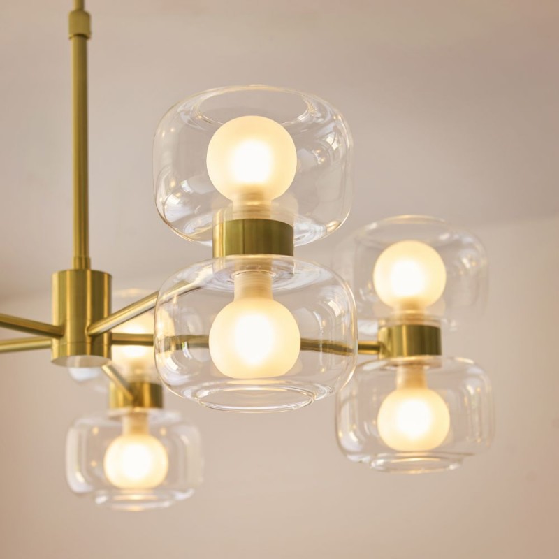 Endon-124805 - Rossano - Warm Brass 10 Light Centre Fitting with Clear & Frosted Glass