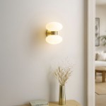 Rossano - Warm Brass 2 Light Wall Lamp with Opal Glass