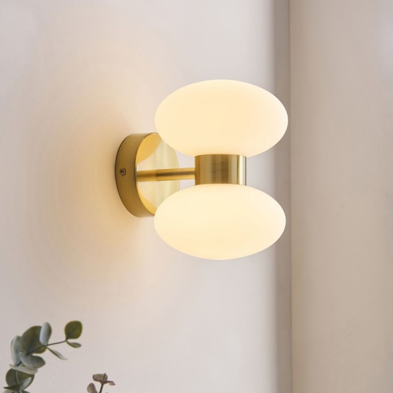 Endon-124812 - Rossano - Warm Brass 2 Light Wall Lamp with Opal Glass