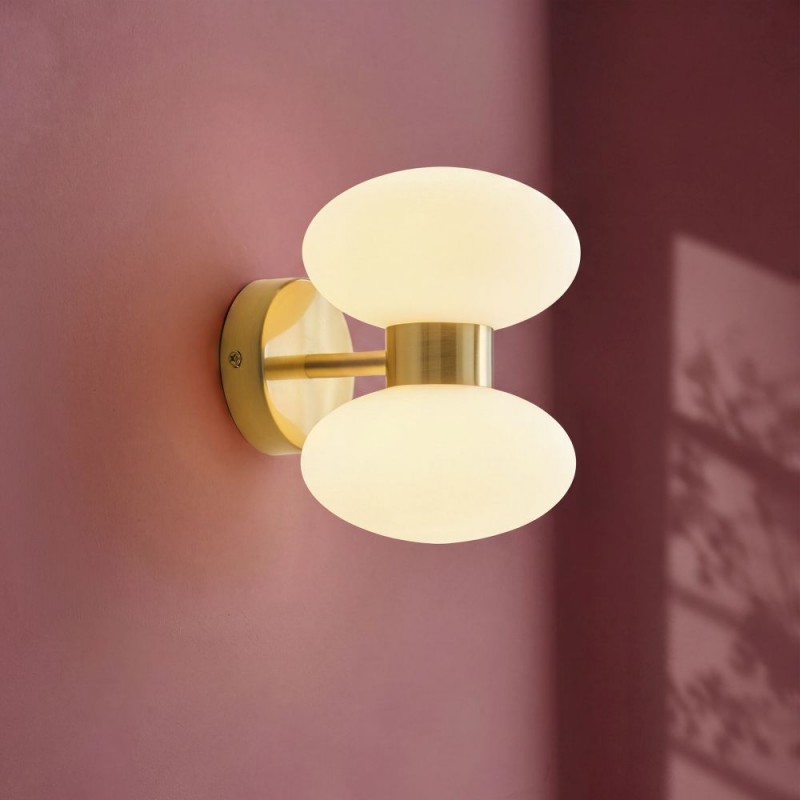 Endon-124812 - Rossano - Warm Brass 2 Light Wall Lamp with Opal Glass