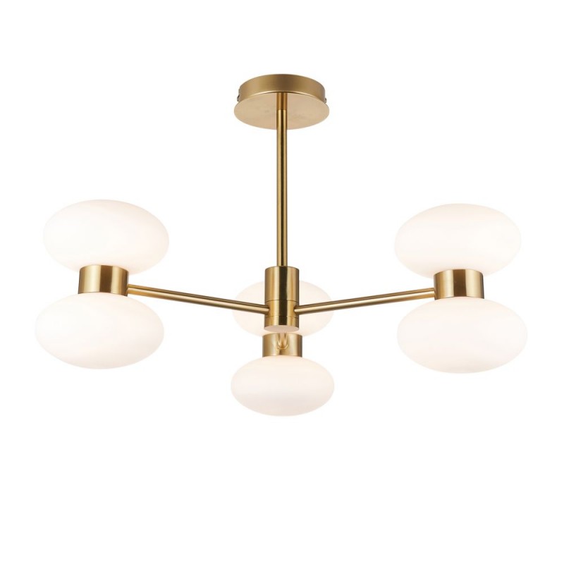 Endon-124813 - Rossano - Warm Brass 6 Light Semi Flush with Opal Glass