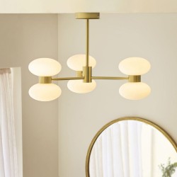 Rossano - Warm Brass 6 Light Semi Flush with Opal Glass