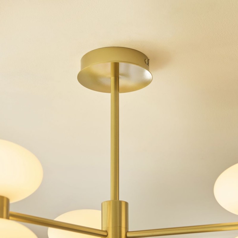 Endon-124813 - Rossano - Warm Brass 6 Light Semi Flush with Opal Glass