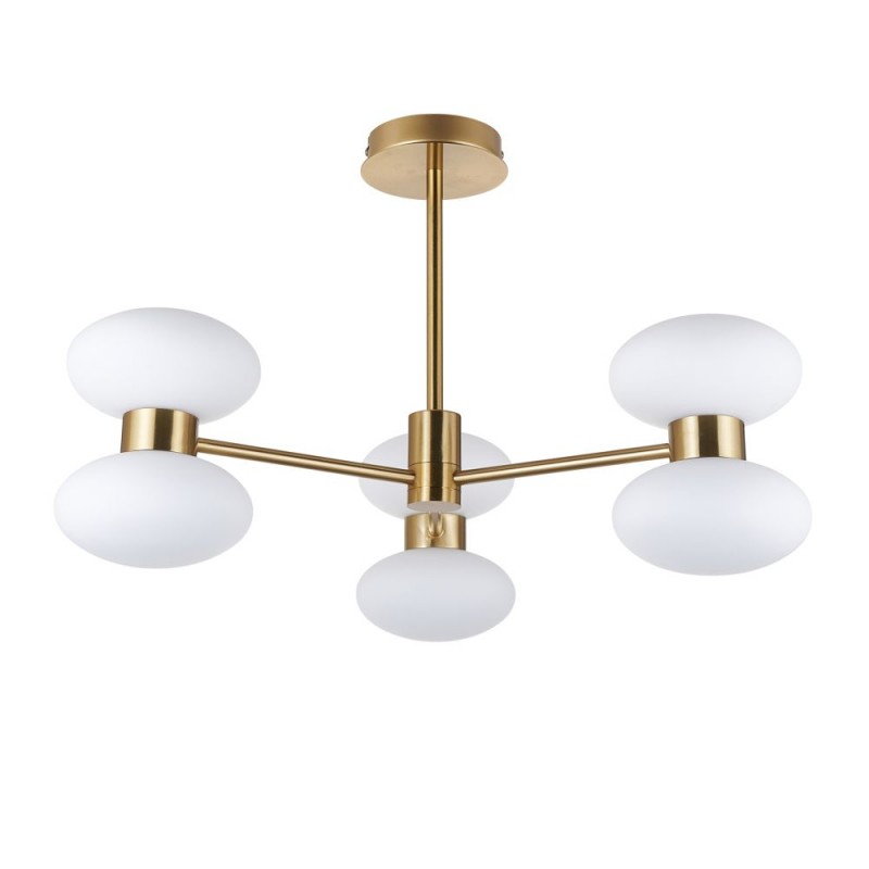 Endon-124813 - Rossano - Warm Brass 6 Light Semi Flush with Opal Glass