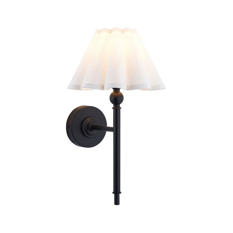 Endon-125424 - Sylvie - Matt Black Wall Lamp with Vintage White Cotton