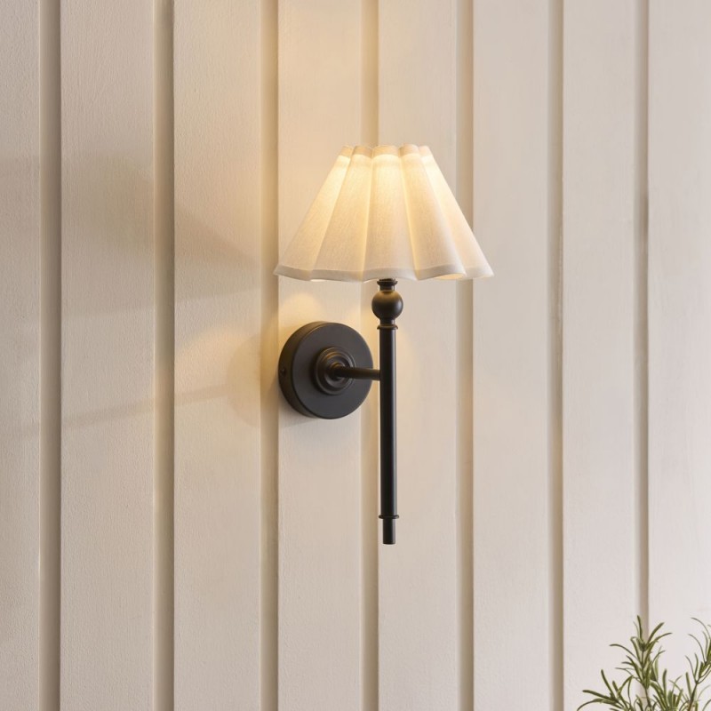 Endon-125424 - Sylvie - Matt Black Wall Lamp with Vintage White Cotton