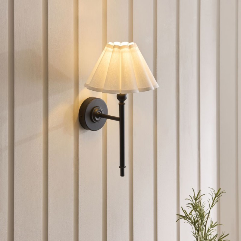Endon-125424 - Sylvie - Matt Black Wall Lamp with Vintage White Cotton