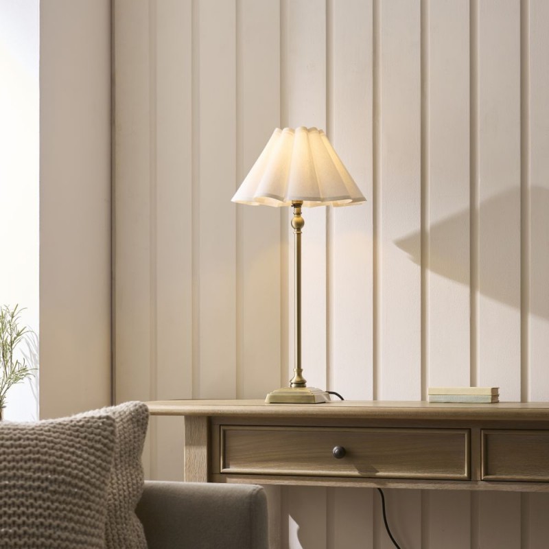 Endon-125427 - Sylvie - Antique Brass Table Lamp with Vintage White Cotton