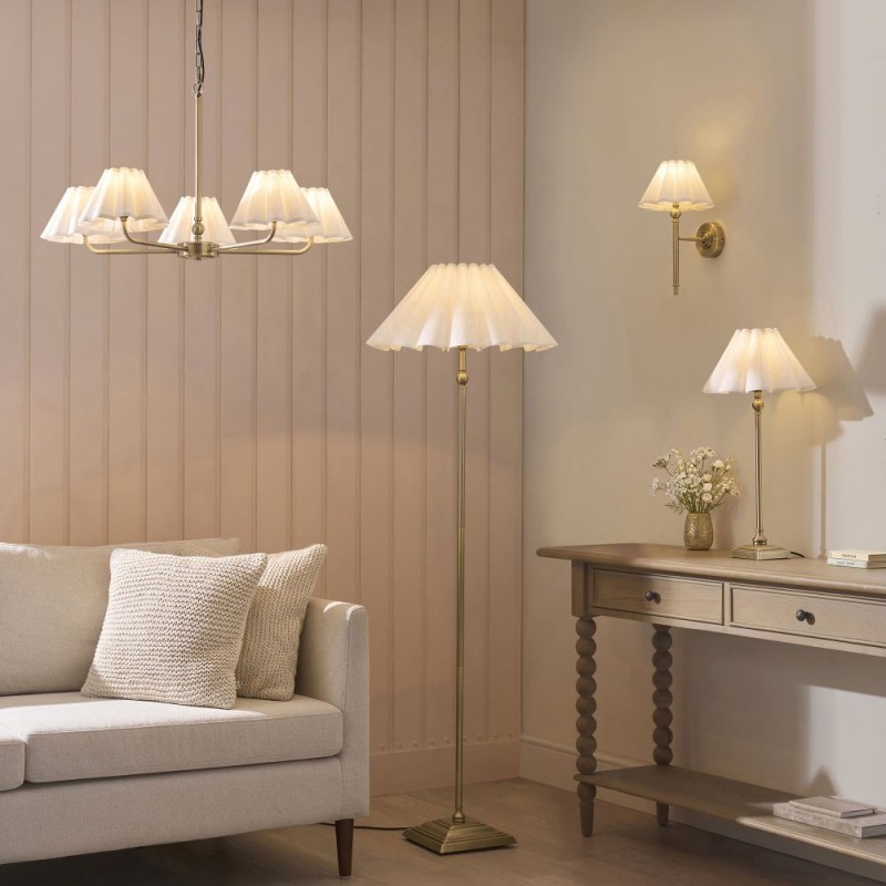 Endon-125427 - Sylvie - Antique Brass Table Lamp with Vintage White Cotton