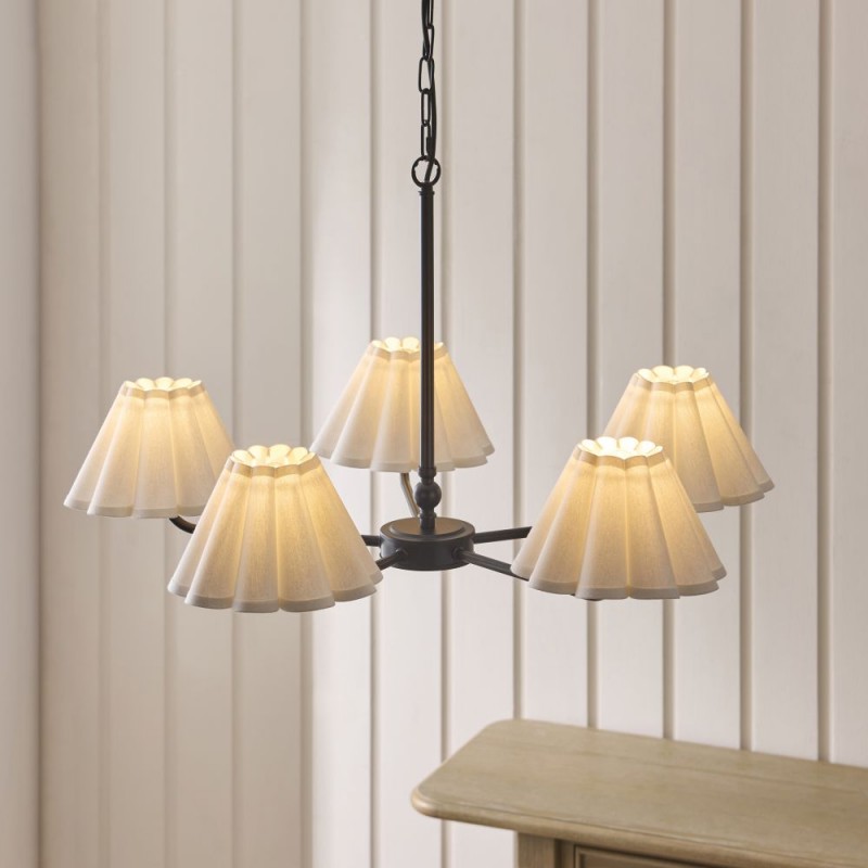 Endon-125430 - Sylvie - Matt Black 5 Light Centre Fitting with Vintage White Cotton