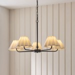 Sylvie - Matt Black 5 Light Centre Fitting with Vintage White Cotton