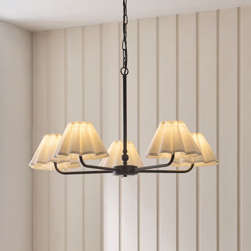 Endon-125430 - Sylvie - Matt Black 5 Light Centre Fitting with Vintage White Cotton