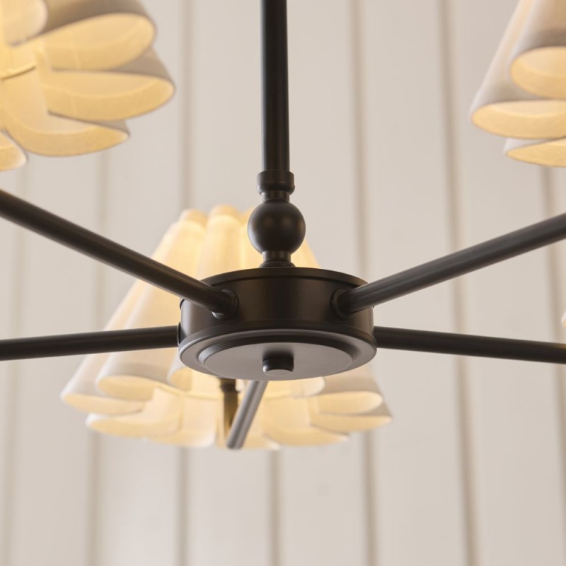 Endon-125430 - Sylvie - Matt Black 5 Light Centre Fitting with Vintage White Cotton