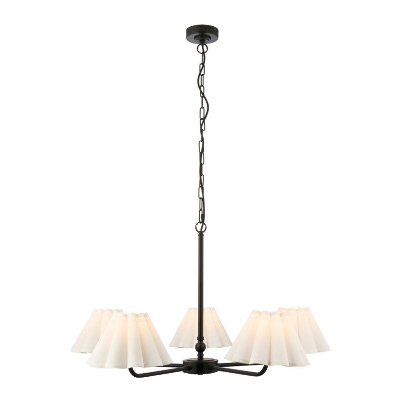 Endon-125430 - Sylvie - Matt Black 5 Light Centre Fitting with Vintage White Cotton
