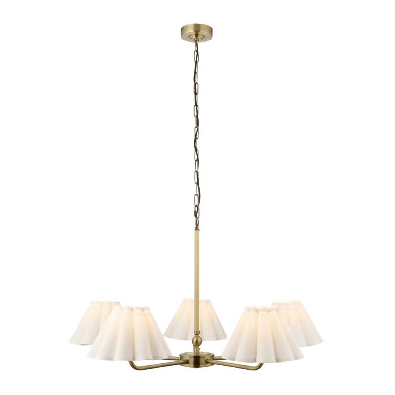 Endon-125431 - Sylvie - Antique Brass 5 Light Centre Fitting with Vintage White Cotton