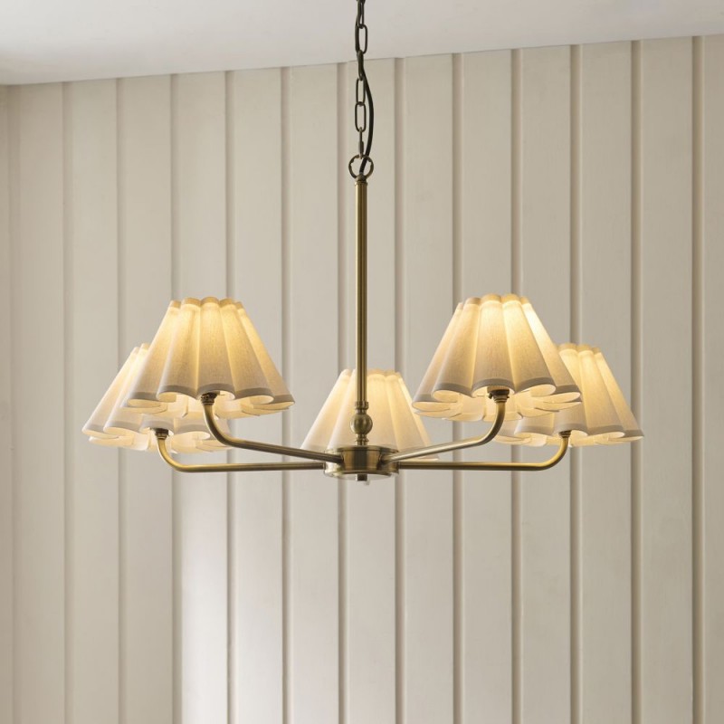 Endon-125431 - Sylvie - Antique Brass 5 Light Centre Fitting with Vintage White Cotton