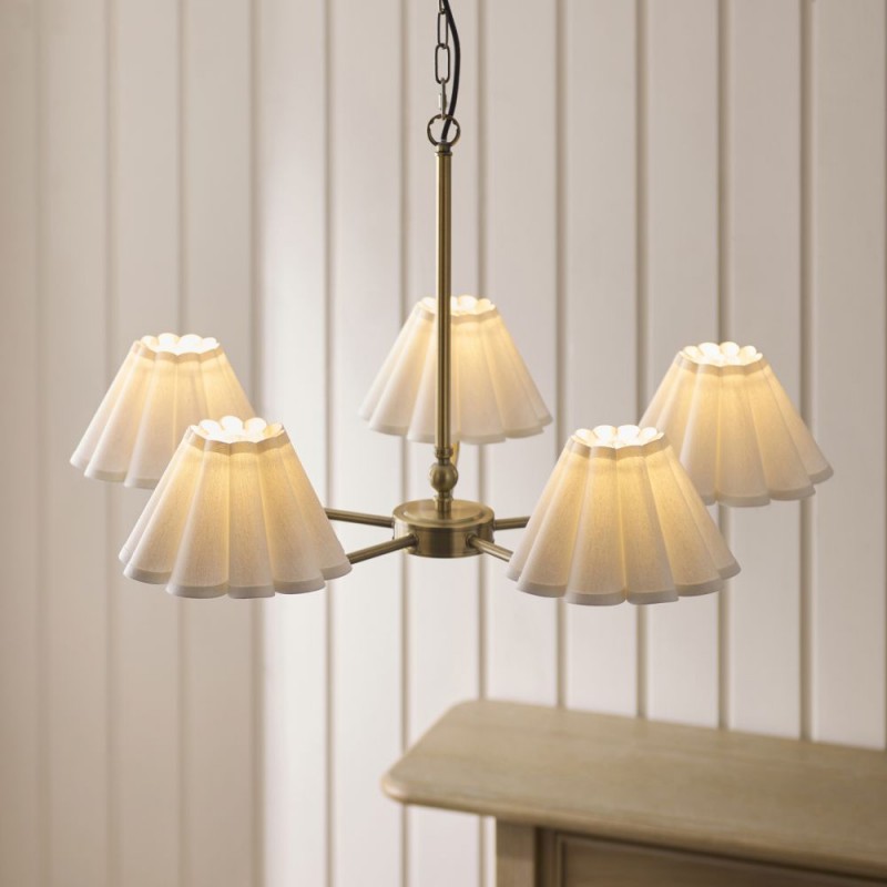 Endon-125431 - Sylvie - Antique Brass 5 Light Centre Fitting with Vintage White Cotton
