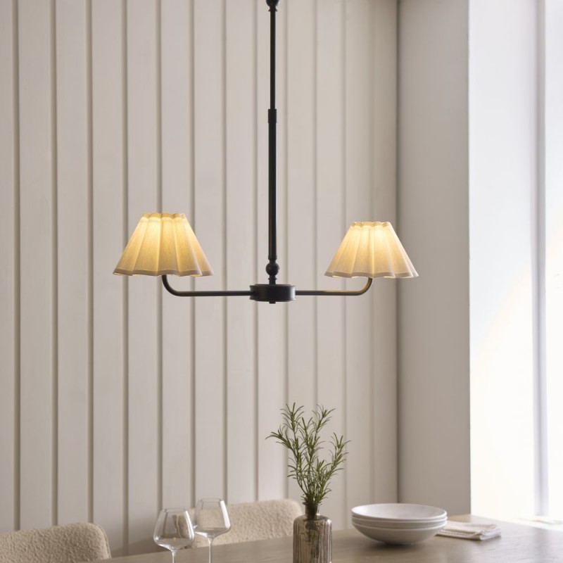 Endon-125432 - Sylvie - Matt Black 2 Light over Island Fitting with Vintage White Cotton