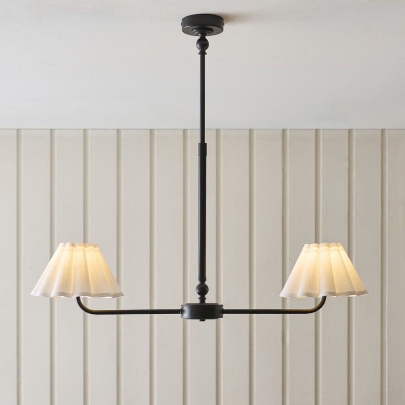 Endon-125432 - Sylvie - Matt Black 2 Light over Island Fitting with Vintage White Cotton