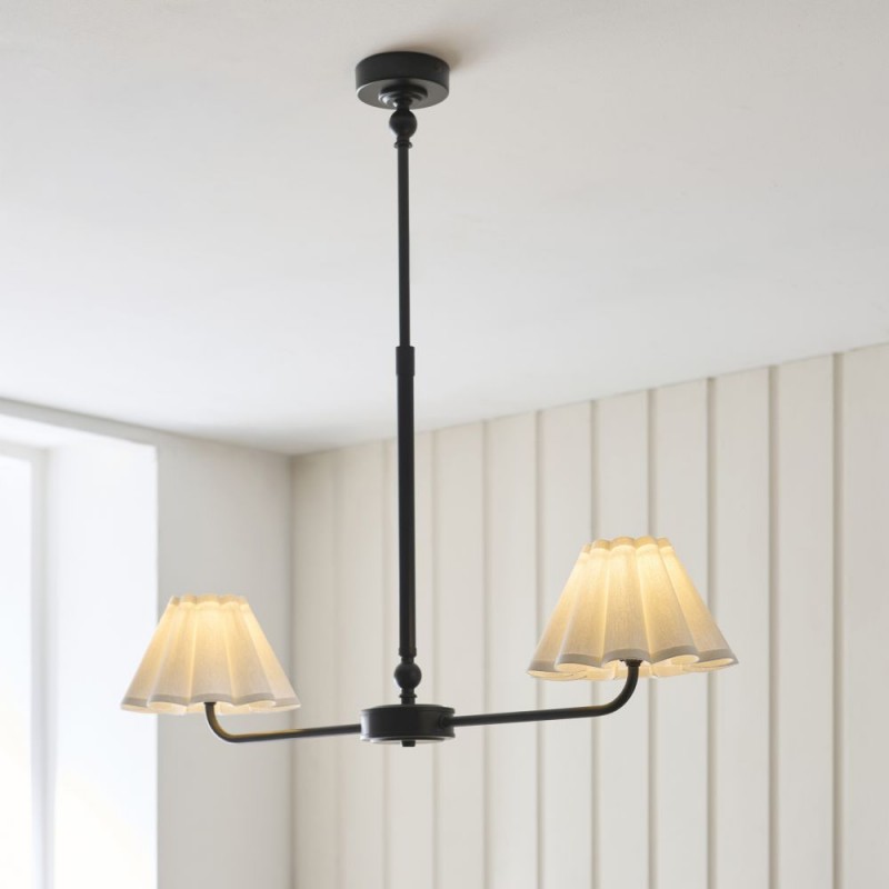 Endon-125432 - Sylvie - Matt Black 2 Light over Island Fitting with Vintage White Cotton