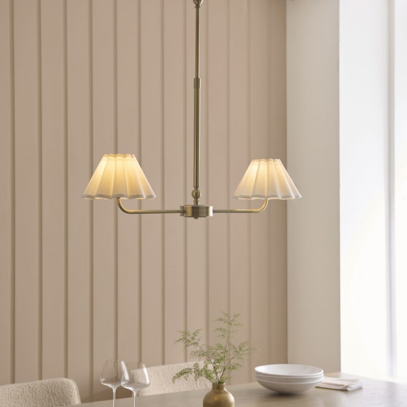 Endon-125433 - Sylvie - Antique Brass 2 Light over Island Fitting with Vintage White Cotton