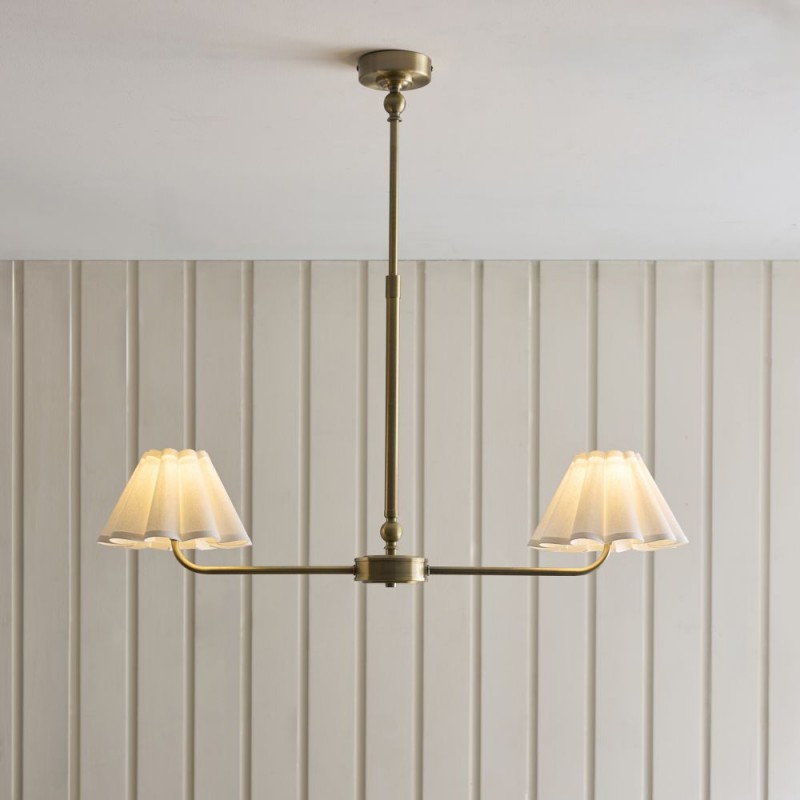 Endon-125433 - Sylvie - Antique Brass 2 Light over Island Fitting with Vintage White Cotton