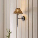 Jericho - Matt Black Wall Lamp with Brown Rattan