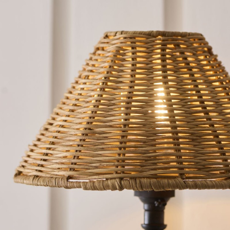 Endon-125439 - Jericho - Matt Black Wall Lamp with Brown Rattan