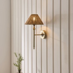 Jericho - Antique Brass Wall Lamp with Brown Rattan
