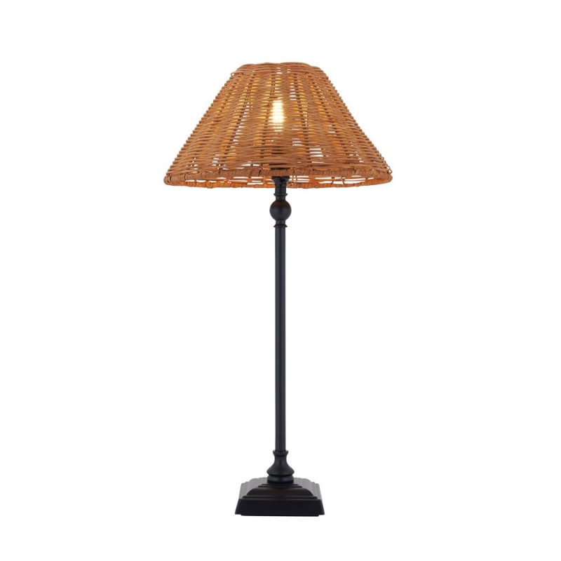 Endon-125441 - Jericho - Matt Black Table Lamp with Brown Rattan