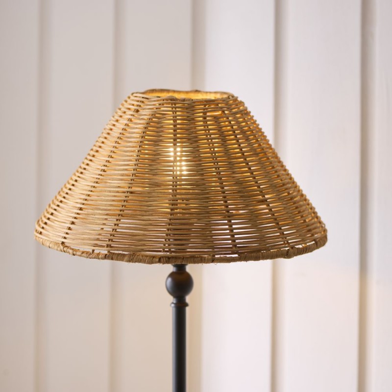 Endon-125441 - Jericho - Matt Black Table Lamp with Brown Rattan