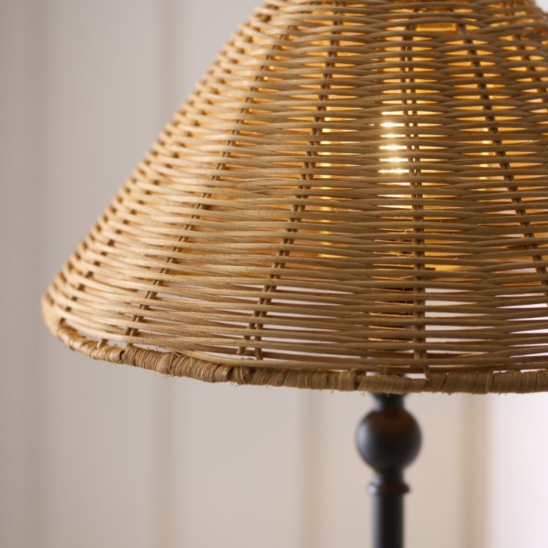 Endon-125441 - Jericho - Matt Black Table Lamp with Brown Rattan