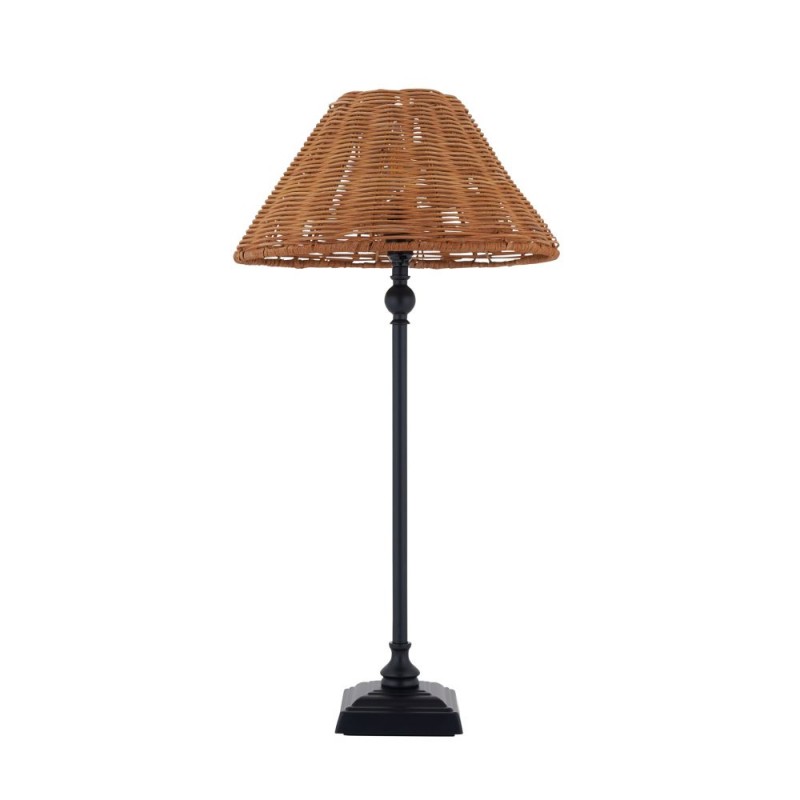 Endon-125441 - Jericho - Matt Black Table Lamp with Brown Rattan