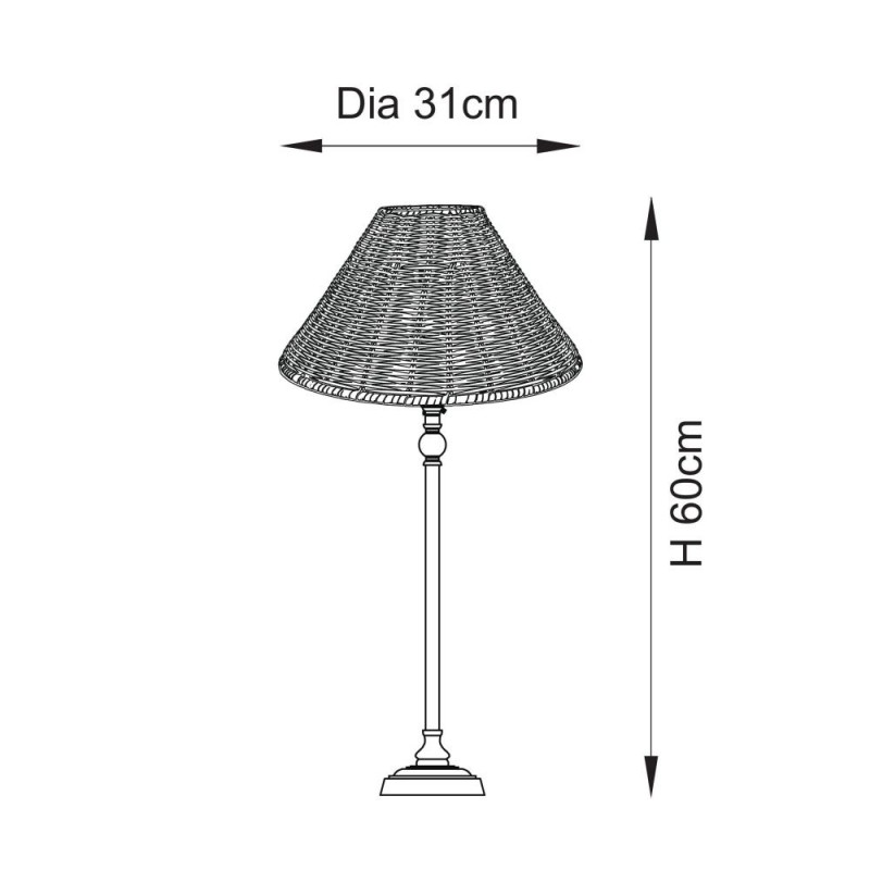 Endon-125441 - Jericho - Matt Black Table Lamp with Brown Rattan