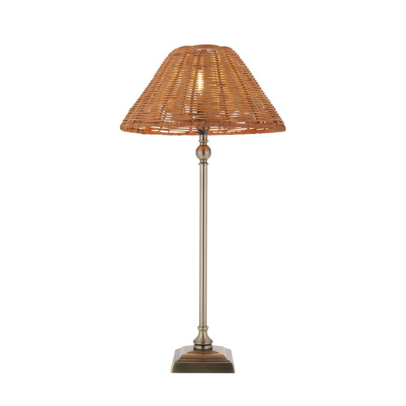 Endon-125442 - Jericho - Antique Brass Table Lamp with Brown Rattan