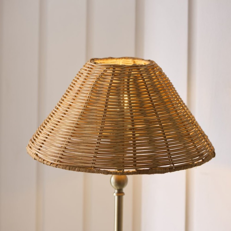 Endon-125442 - Jericho - Antique Brass Table Lamp with Brown Rattan