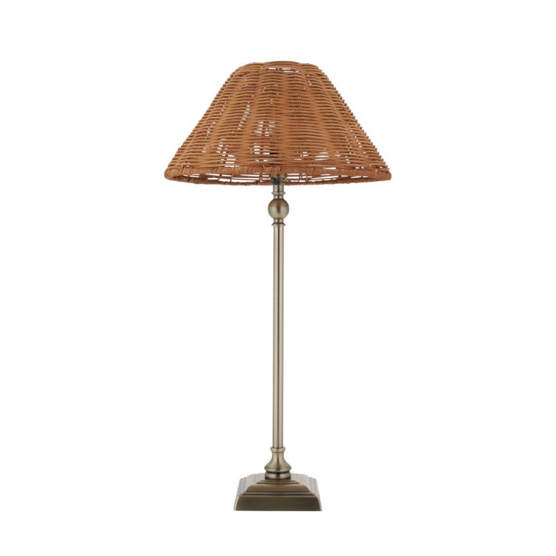 Endon-125442 - Jericho - Antique Brass Table Lamp with Brown Rattan