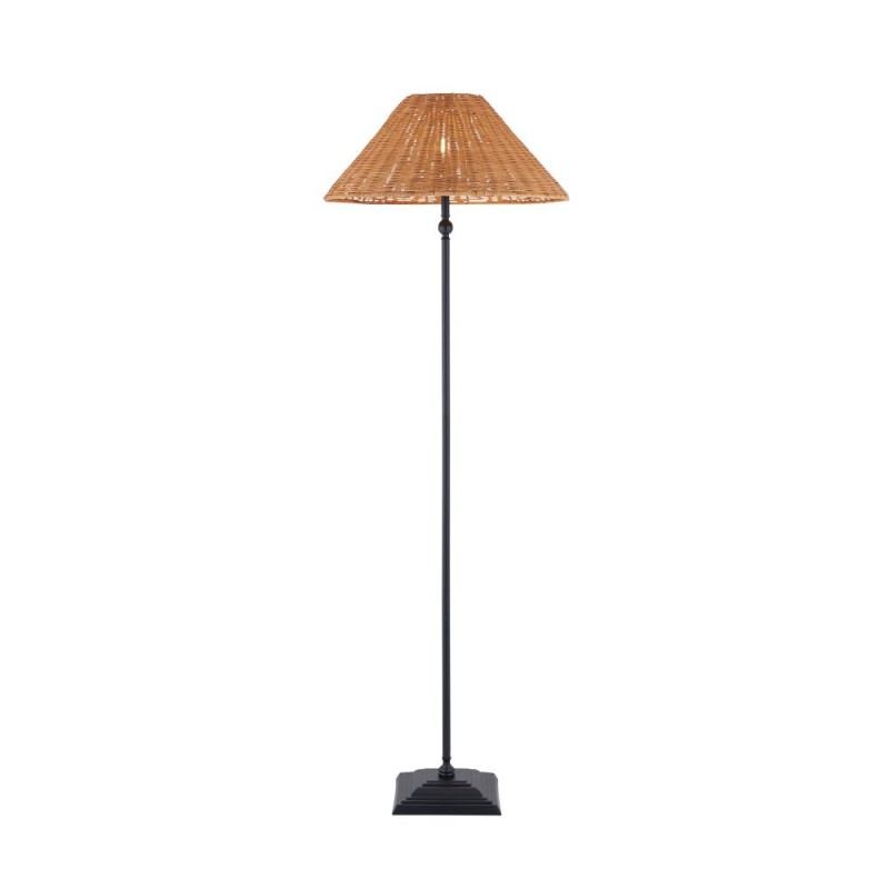 Endon-125443 - Jericho - Matt Black Floor Lamp with Brown Rattan