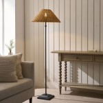 Jericho - Matt Black Floor Lamp with Brown Rattan