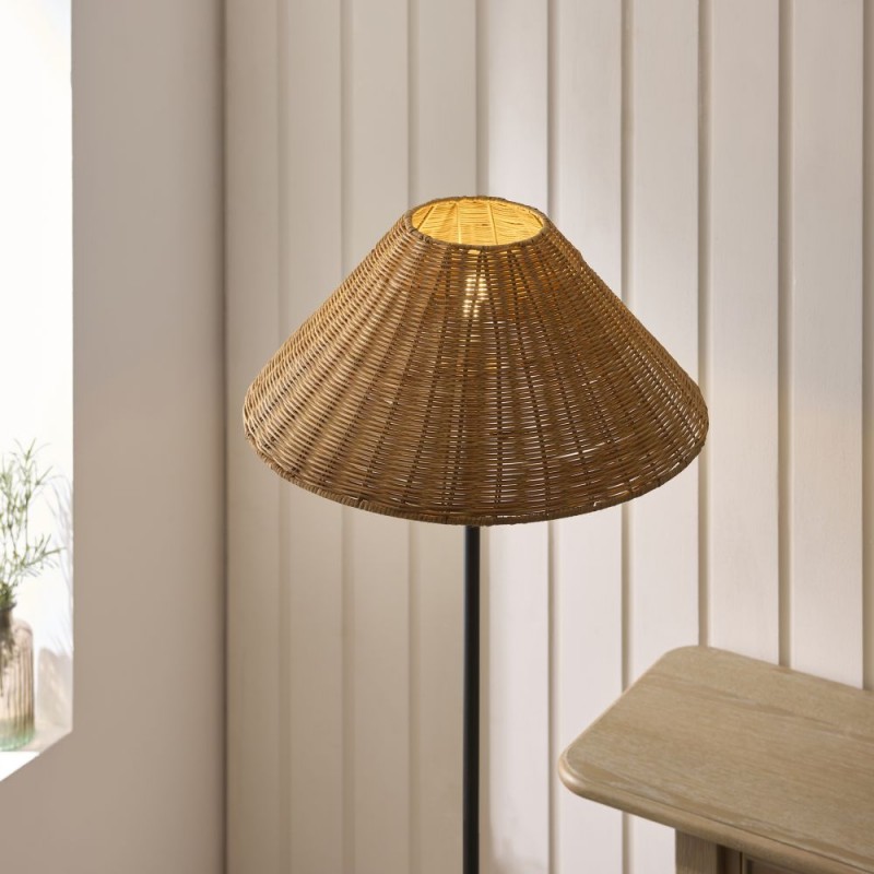 Endon-125443 - Jericho - Matt Black Floor Lamp with Brown Rattan