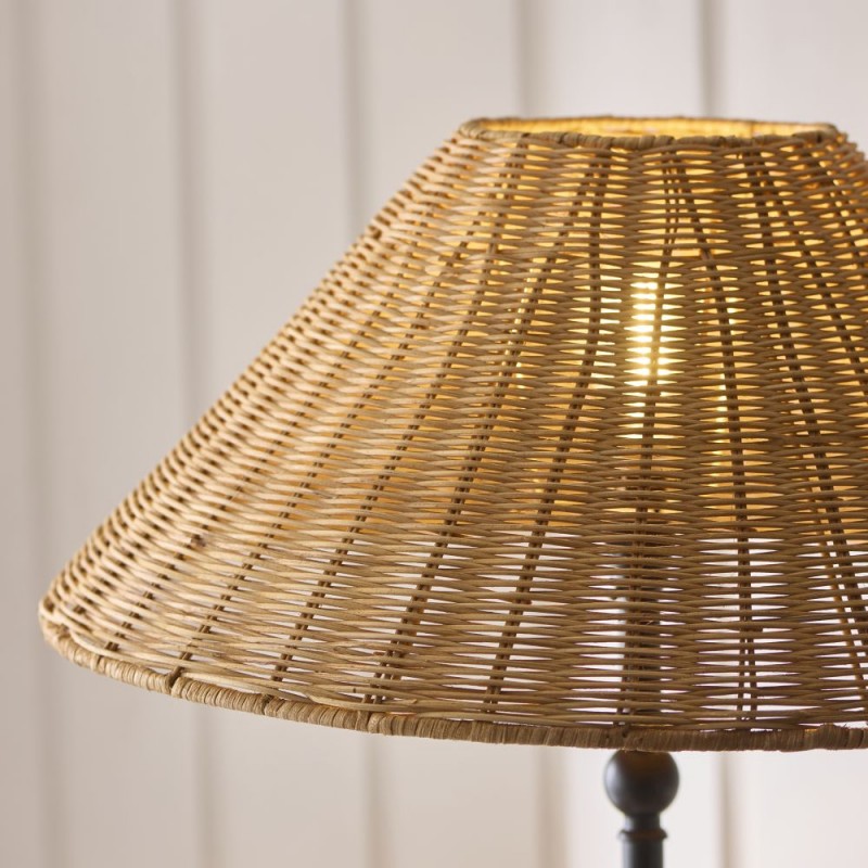 Endon-125443 - Jericho - Matt Black Floor Lamp with Brown Rattan