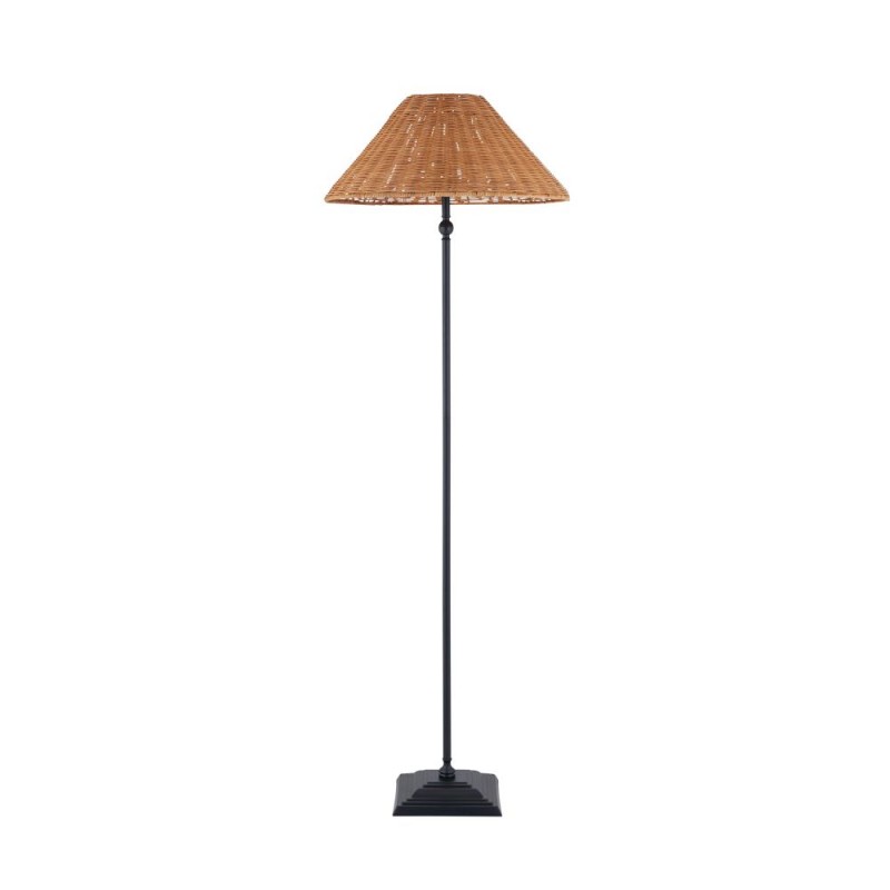Endon-125443 - Jericho - Matt Black Floor Lamp with Brown Rattan