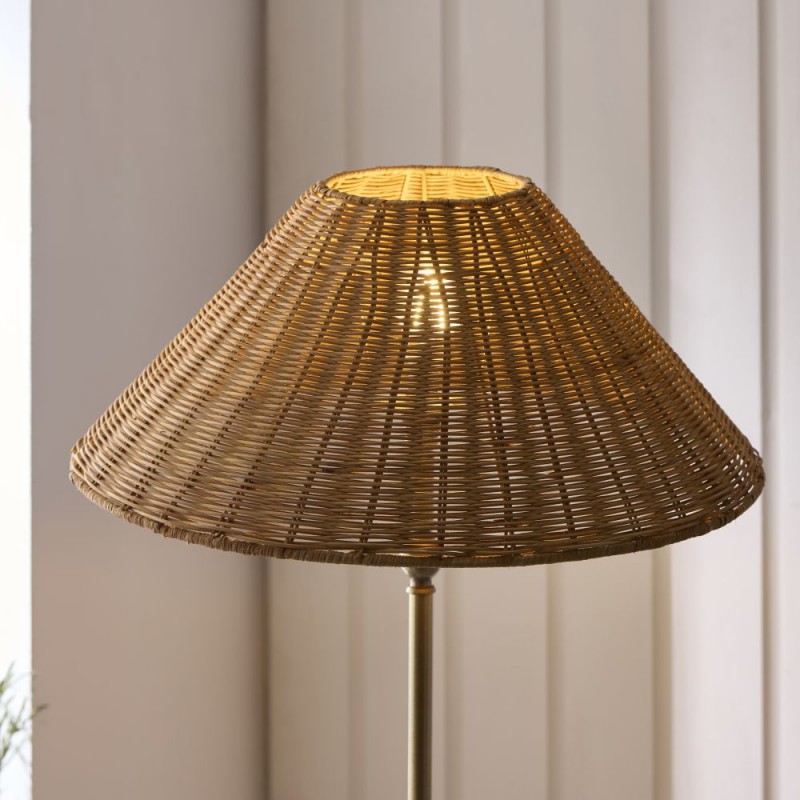 Endon-125444 - Jericho - Antique Brass Floor Lamp with Brown Rattan