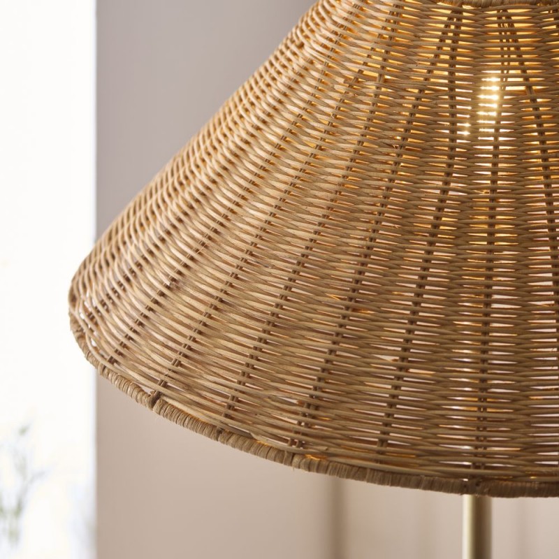 Endon-125444 - Jericho - Antique Brass Floor Lamp with Brown Rattan